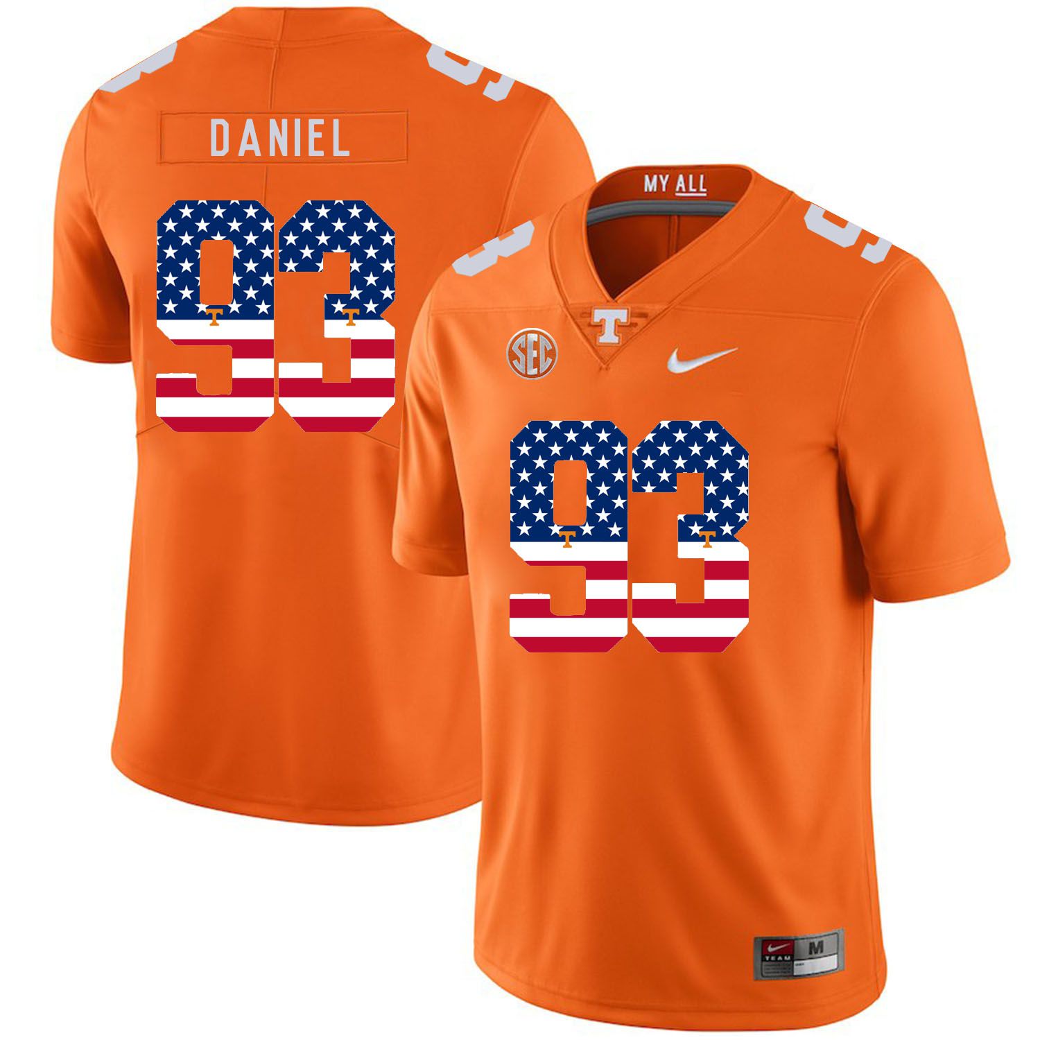 Men Tennessee Volunteers #93 Daniel Orange Flag Customized NCAA Jerseys